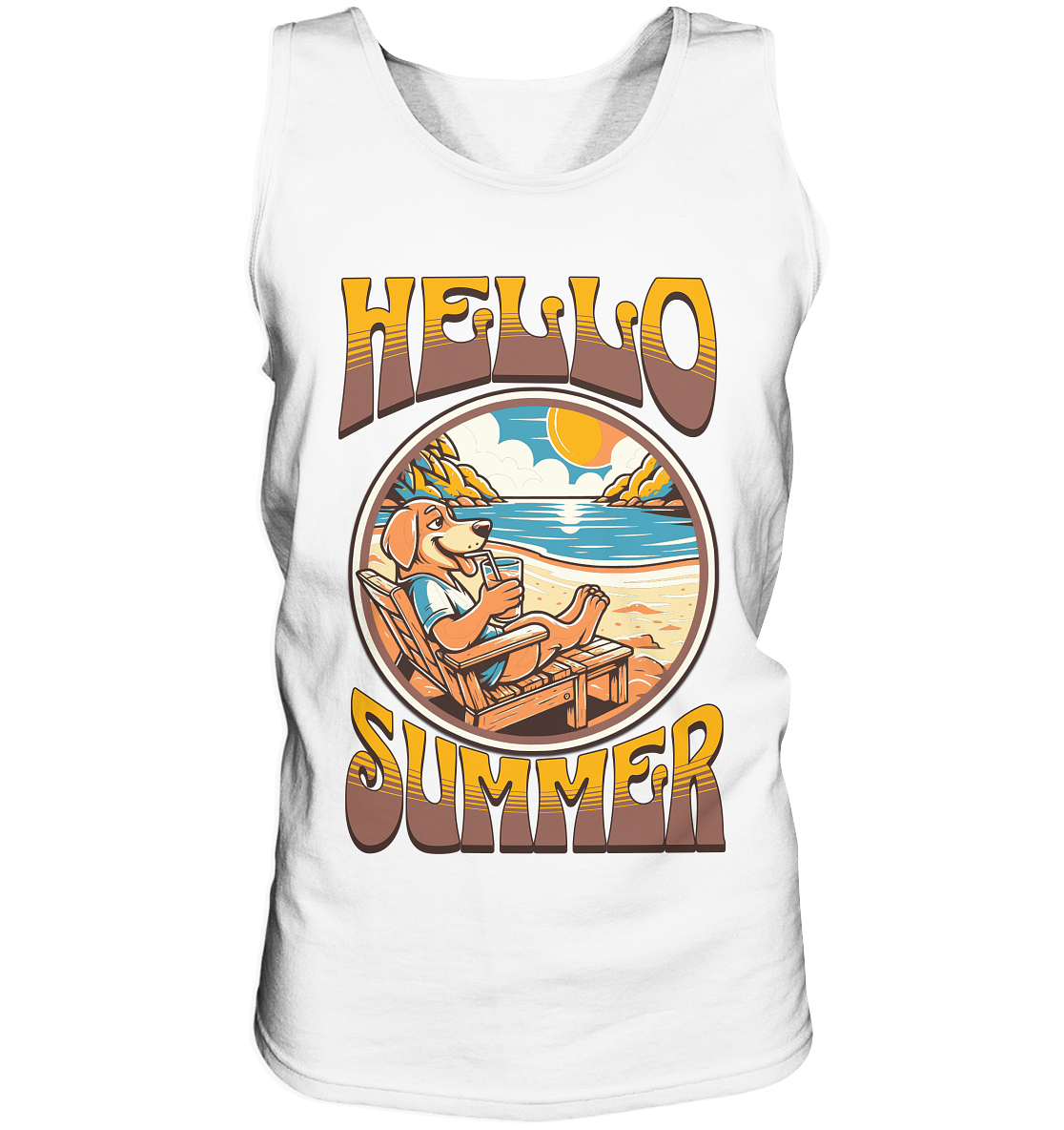 Hello Summer Hund am Strand Retro - Tank-Top