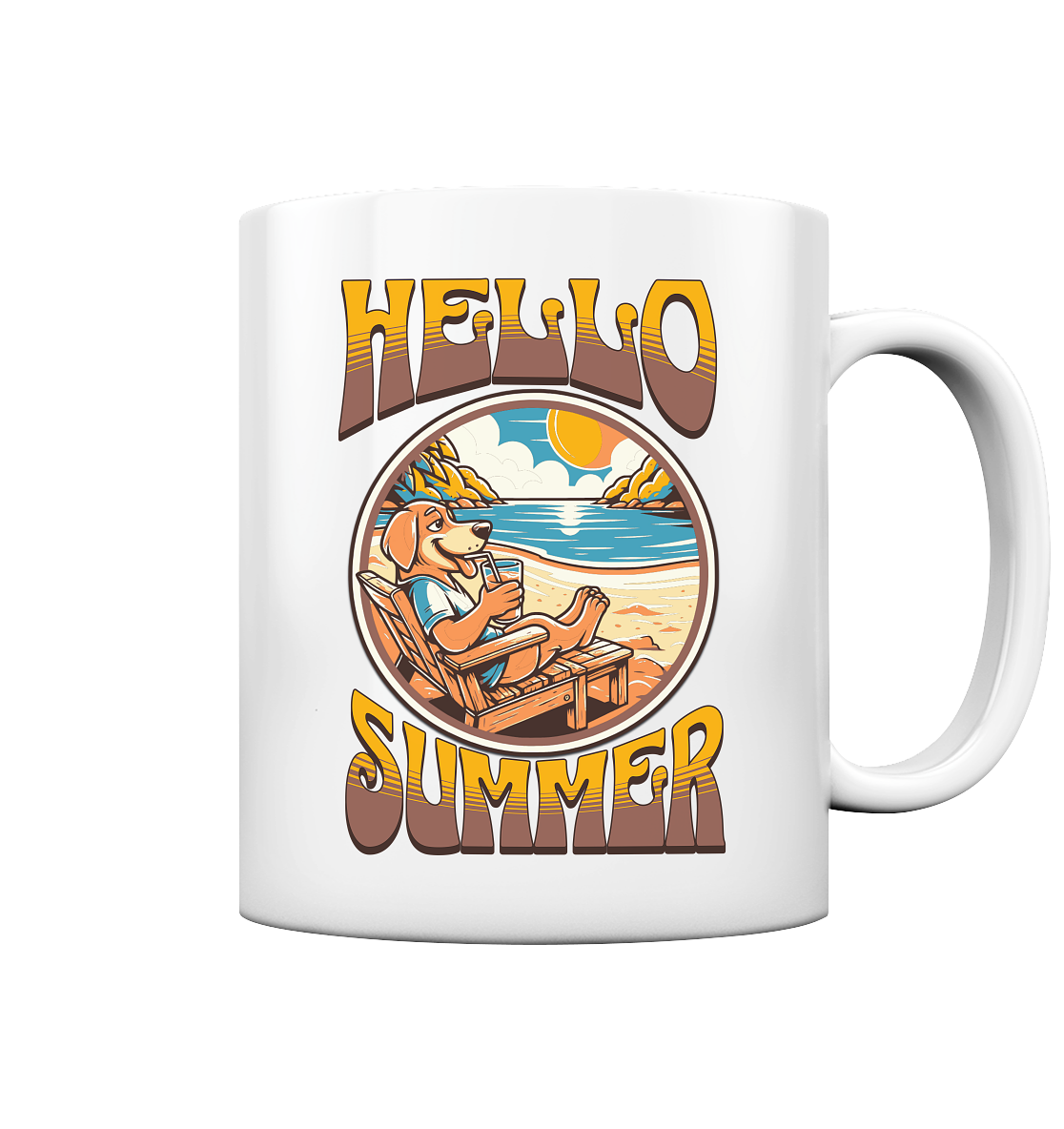 Hello Summer Hund am Strand Retro - Tasse glossy