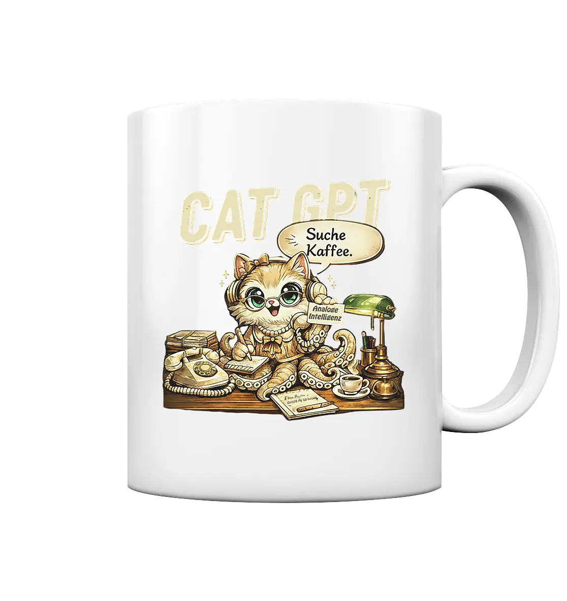 CAT GPT Lustige Retro Büro Katze - Tasse glossy - PAWentura