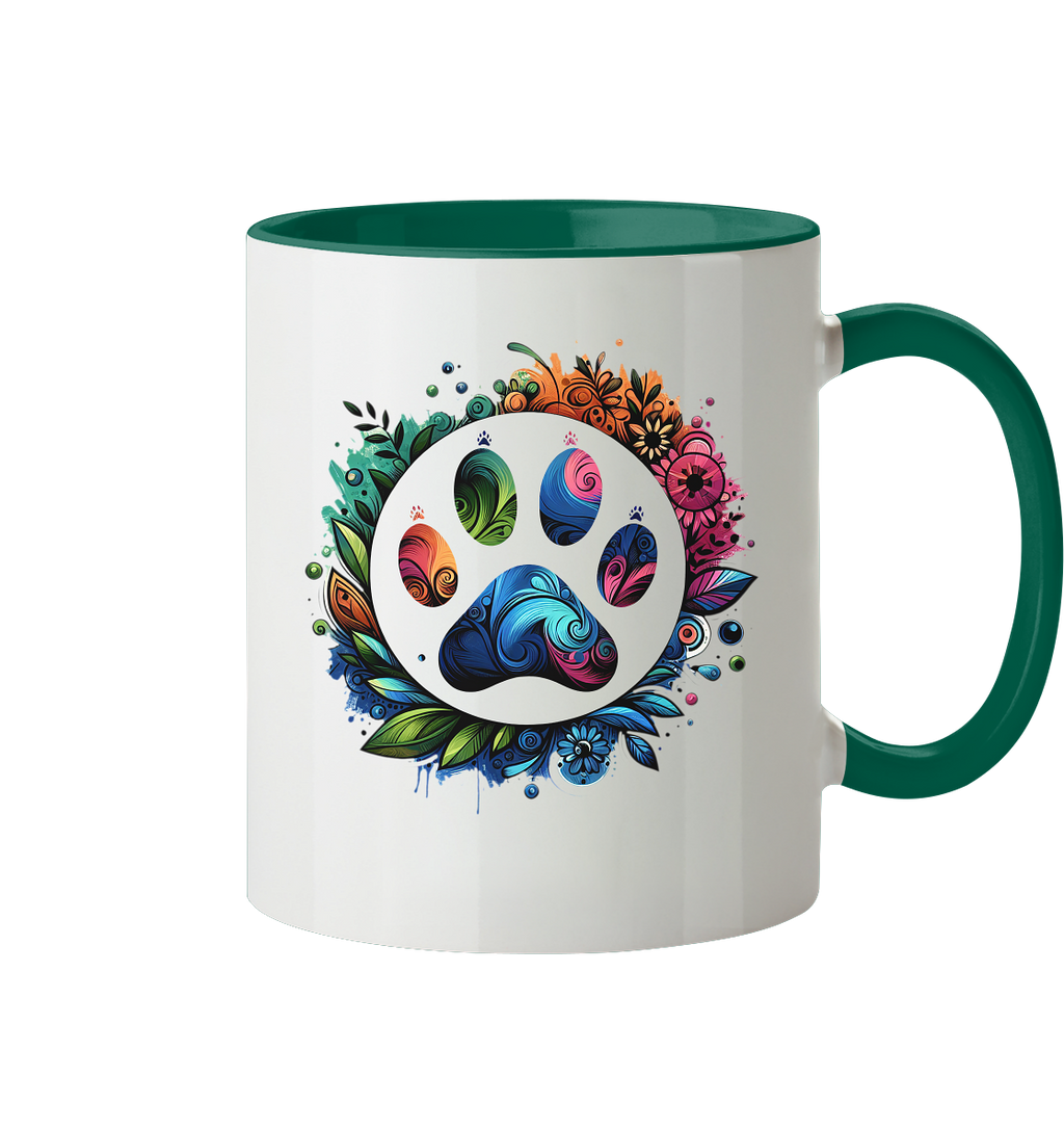 Pfote mit Blumendesign - Tasse zweifarbig