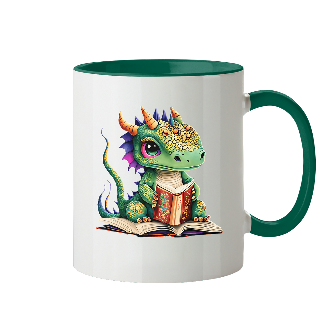Kleiner lesender Drache -personalisierbar - Tasse zweifarbig