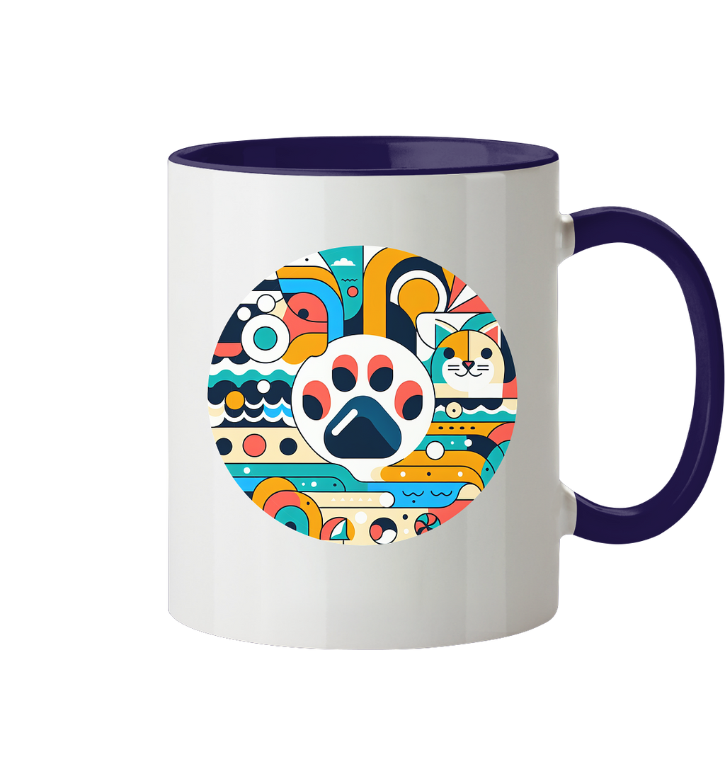 Pfote modern Art mit Katze - Tasse zweifarbig