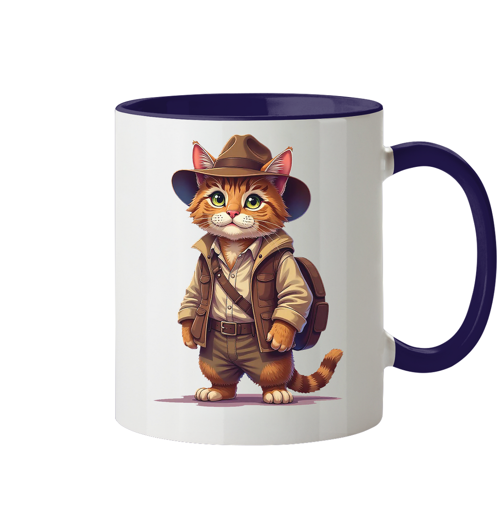 Abenteurer Katze Cartoon  - personalisierbar - Tasse zweifarbig