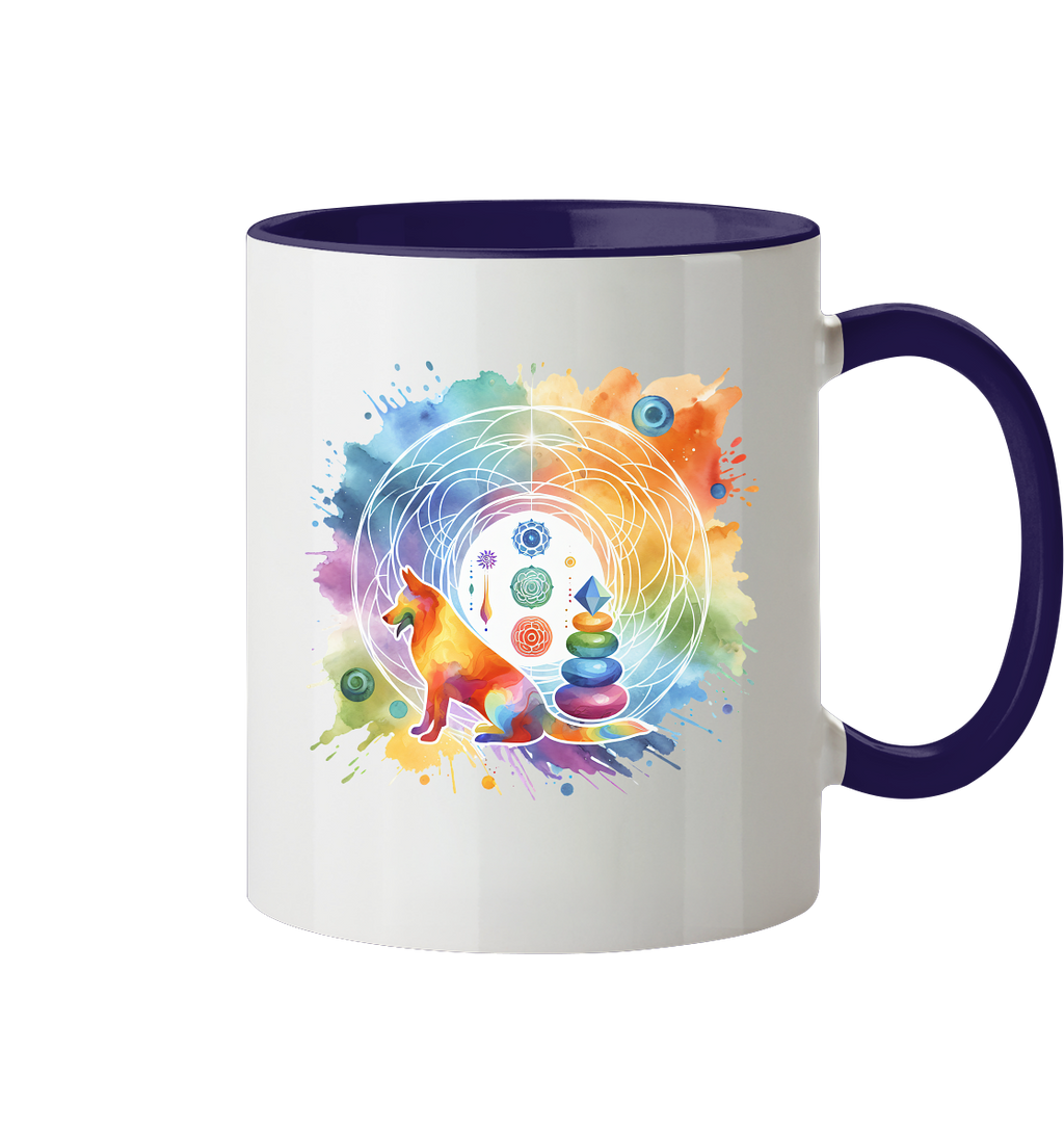 Chakra Art mit Hund Aquarell  - Tasse zweifarbig
