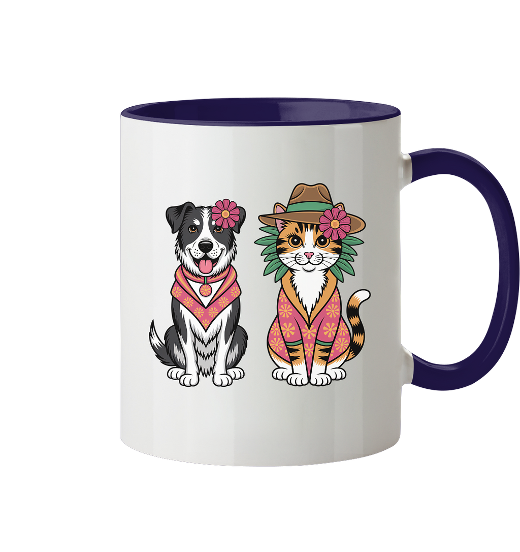 Hund und Katze Illustration Kahlo style - Tasse zweifarbig