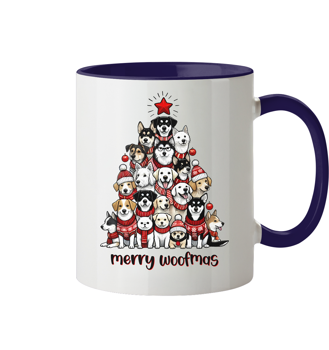 Weihnachten Christmas Hunde Baum Merry Woofmas - Tasse zweifarbig