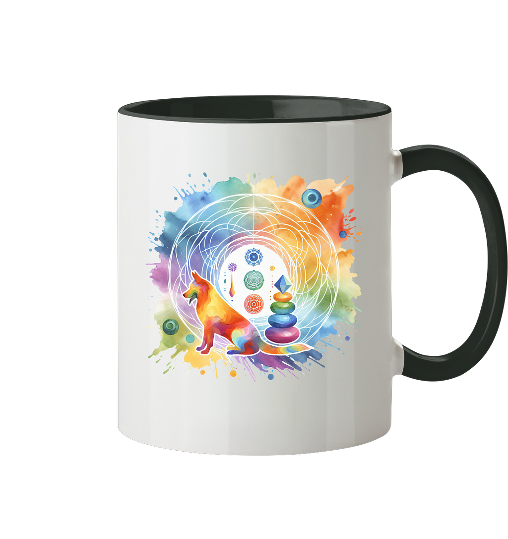 Chakra Art mit Hund Aquarell  - Tasse zweifarbig