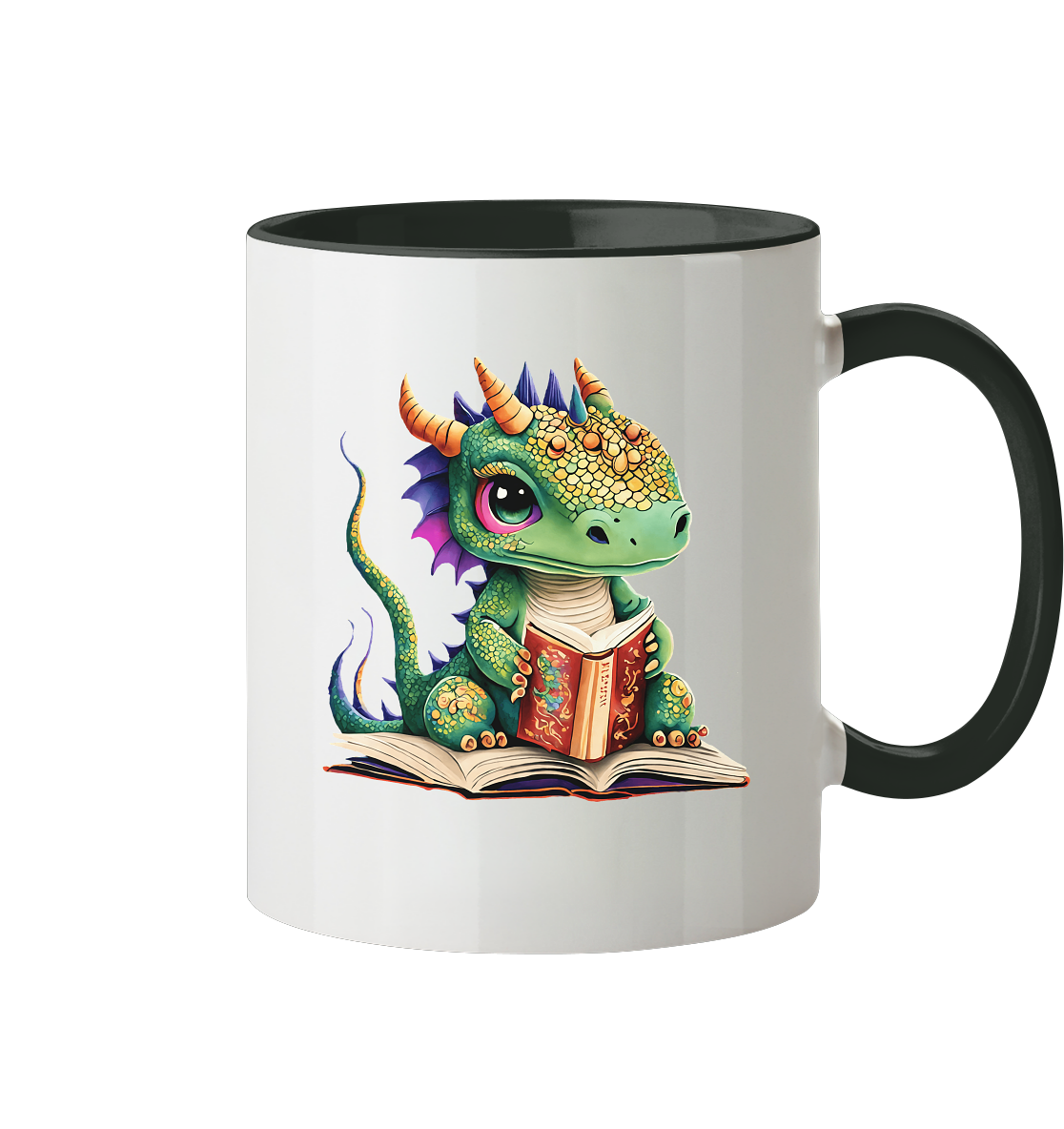 Kleiner lesender Drache -personalisierbar - Tasse zweifarbig