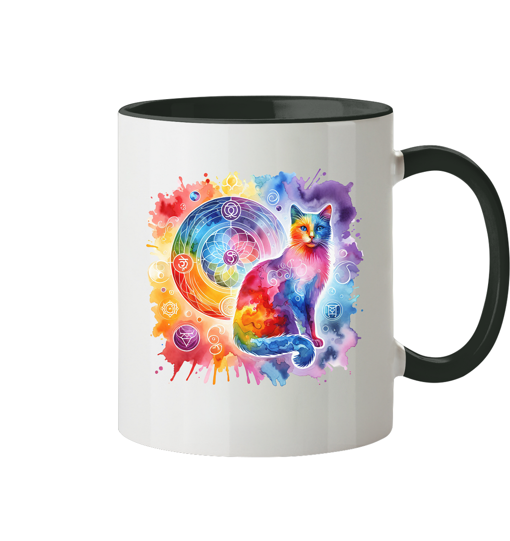 Ein Shakra Design mit Katze - Tasse zweifarbig