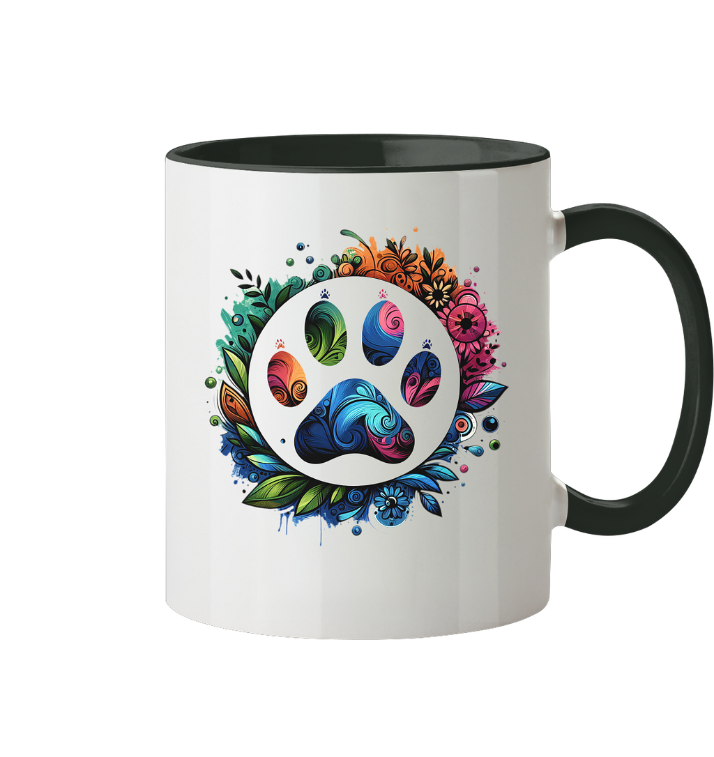 Pfote mit Blumendesign - Tasse zweifarbig
