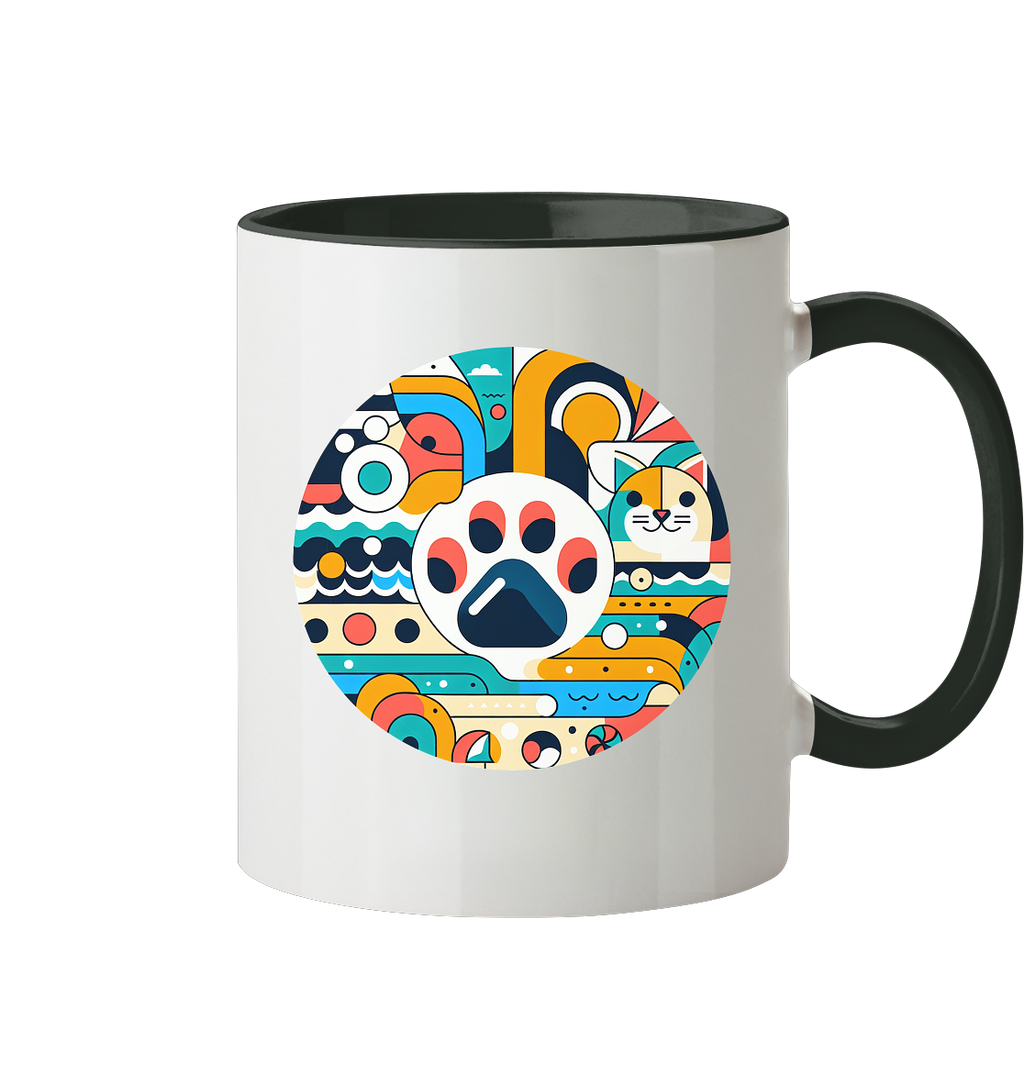 Pfote modern Art mit Katze - Tasse zweifarbig