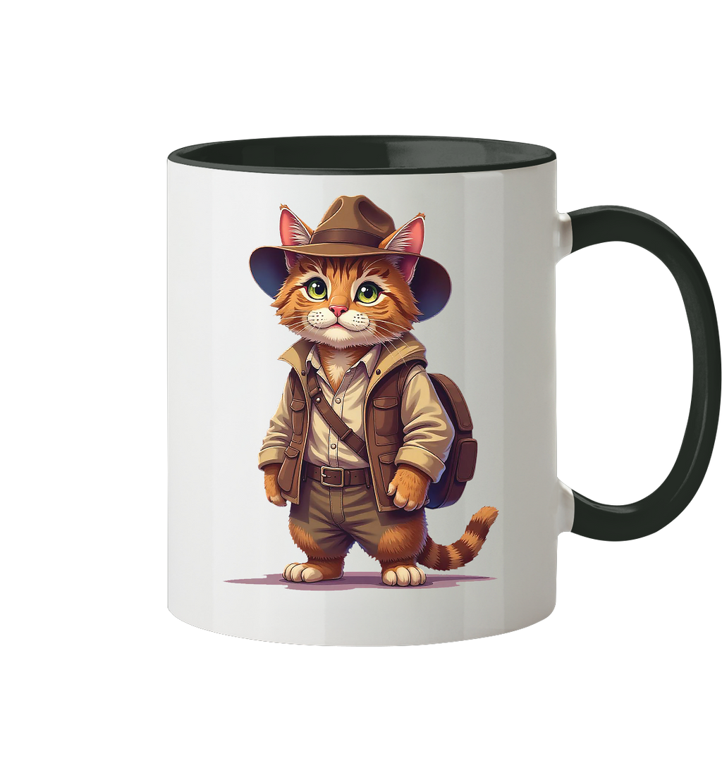 Abenteurer Katze Cartoon  - personalisierbar - Tasse zweifarbig