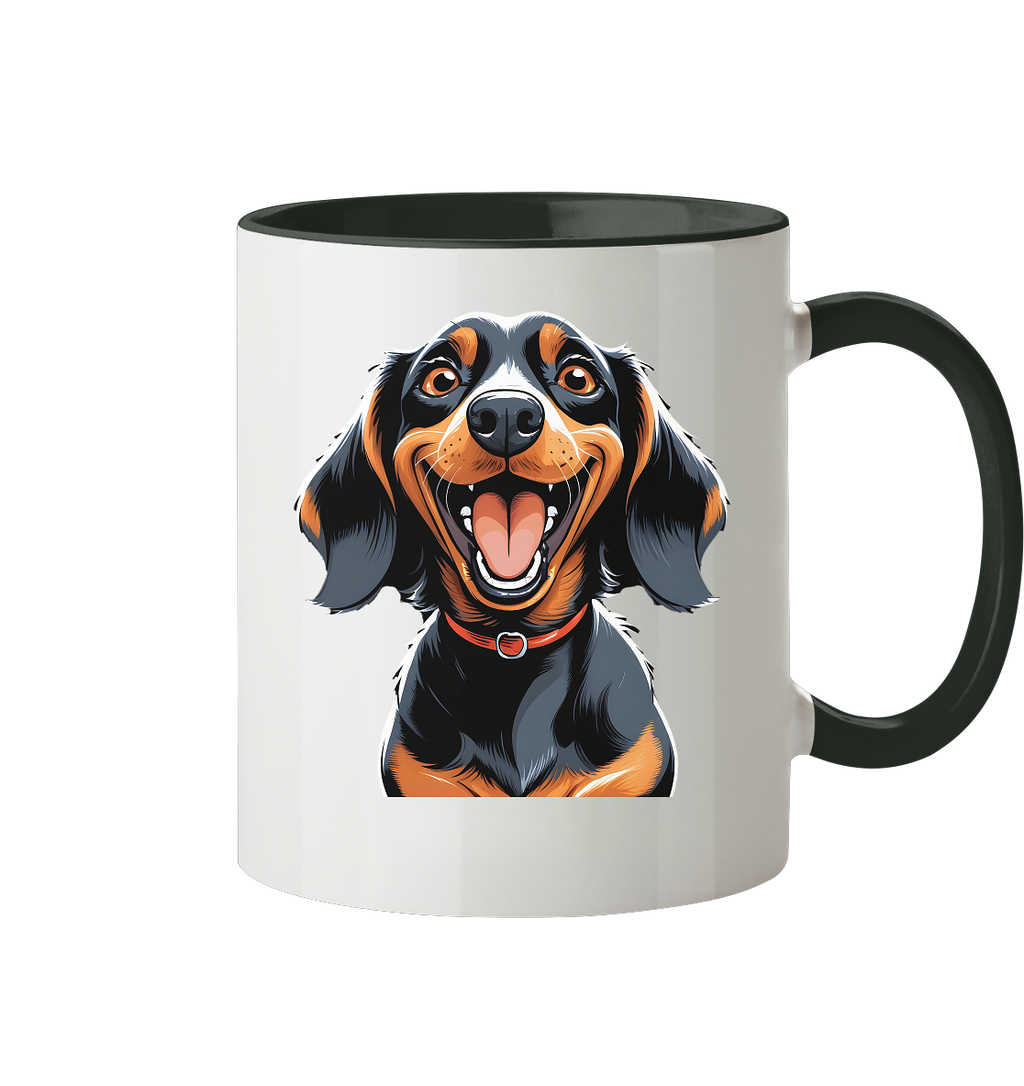 Happy Dackel Cartoon - Tasse zweifarbig