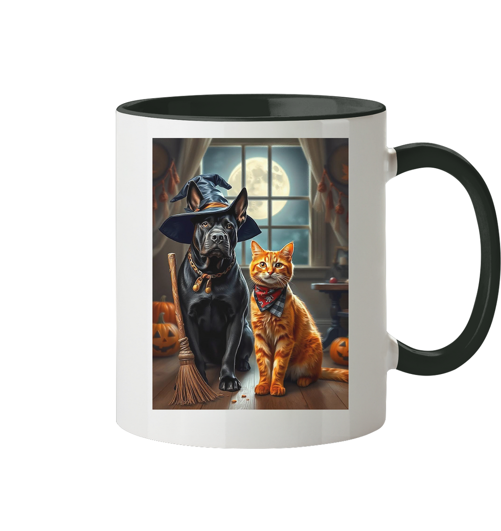 Halloween Katze und Hund - Tasse zweifarbig