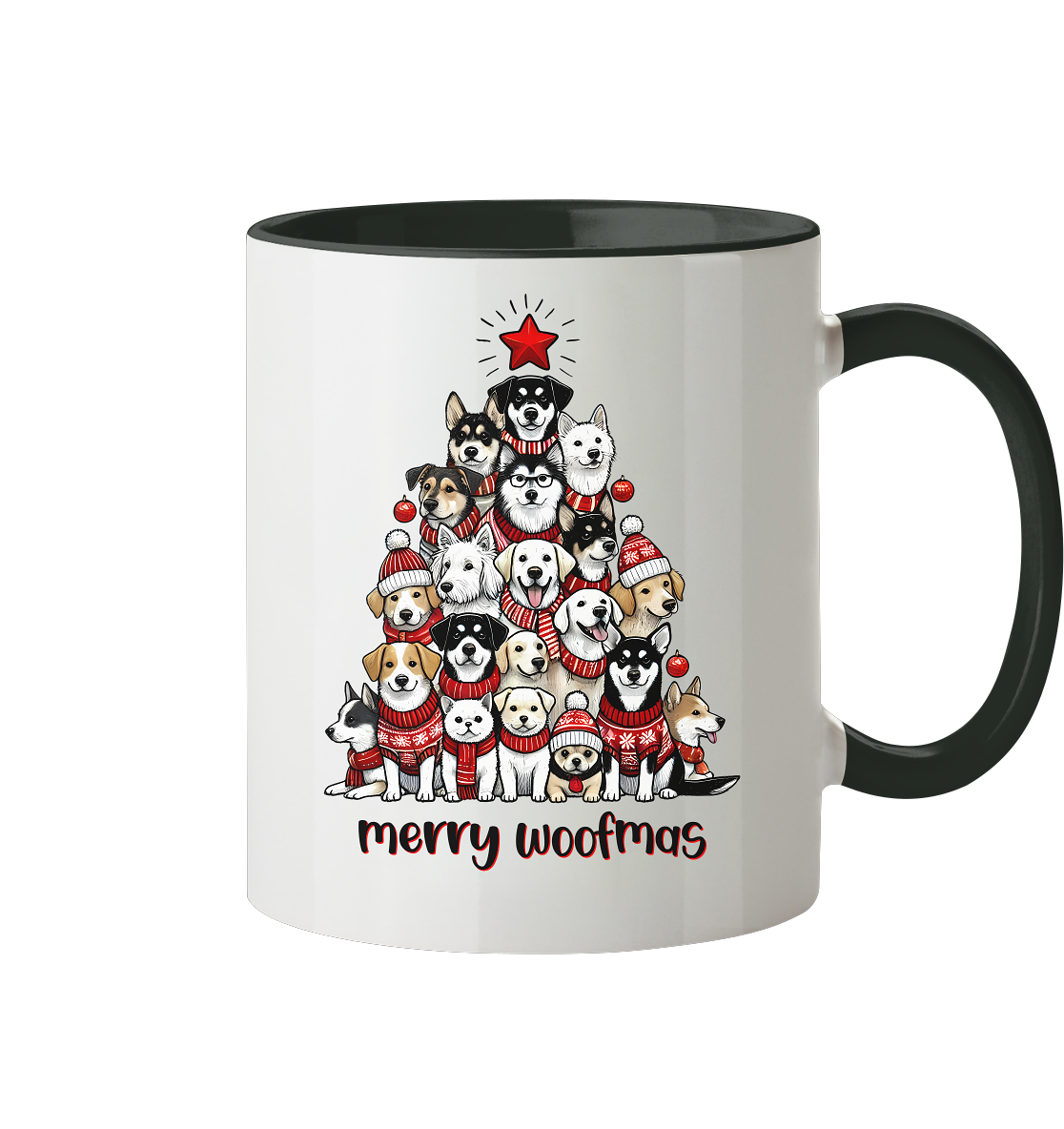 Weihnachten Christmas Hunde Baum Merry Woofmas - Tasse zweifarbig