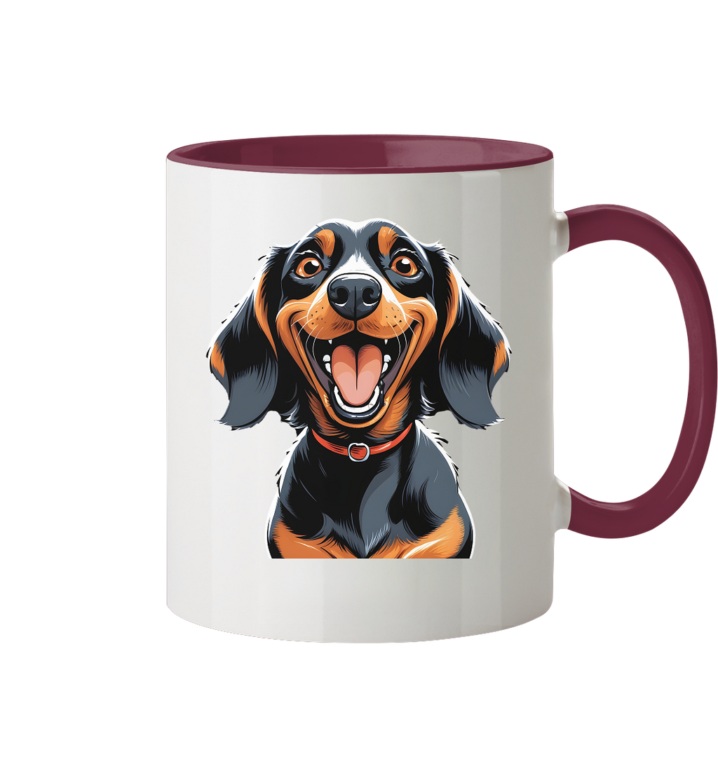 Happy Dackel Cartoon - Tasse zweifarbig