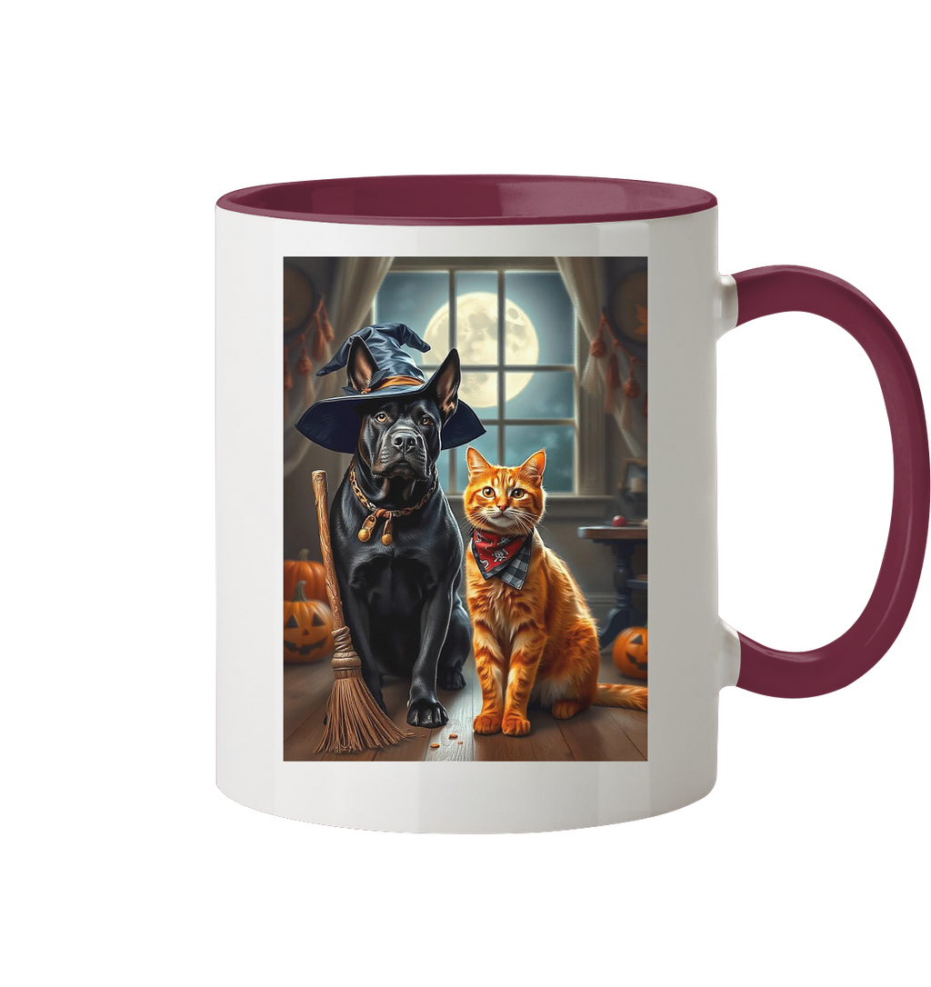 Halloween Katze und Hund - Tasse zweifarbig