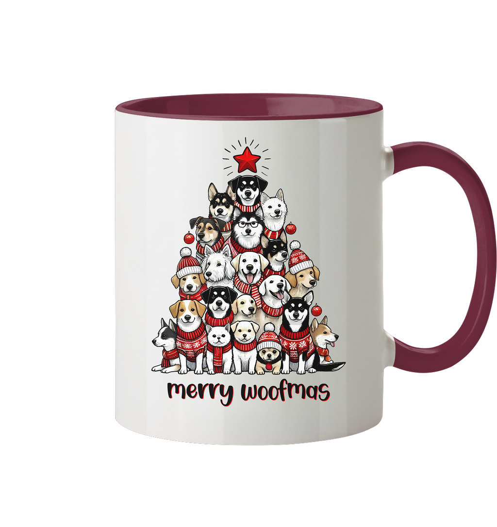 Weihnachten Christmas Hunde Baum Merry Woofmas - Tasse zweifarbig