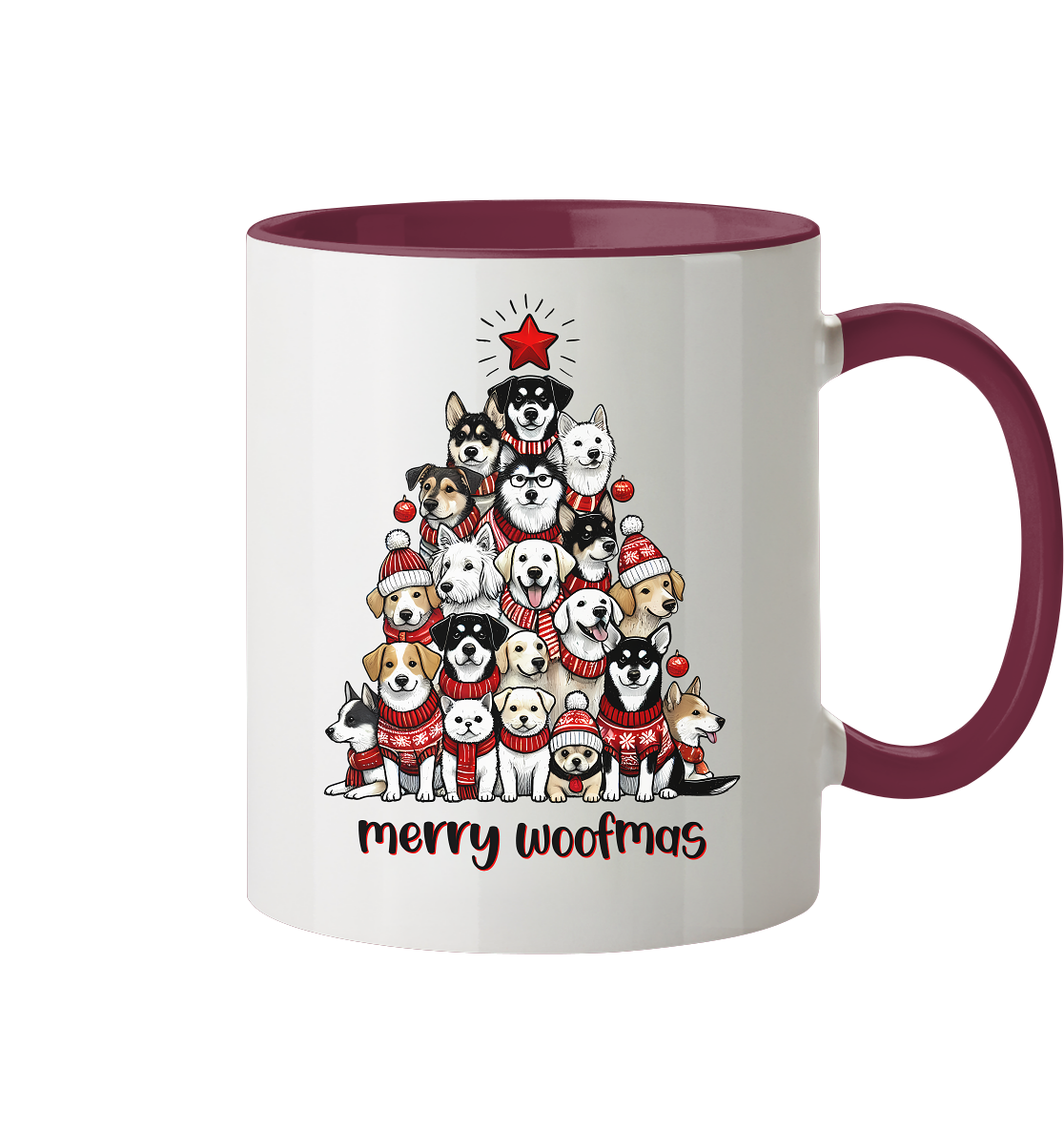 Weihnachten Christmas Hunde Baum Merry Woofmas - Tasse zweifarbig