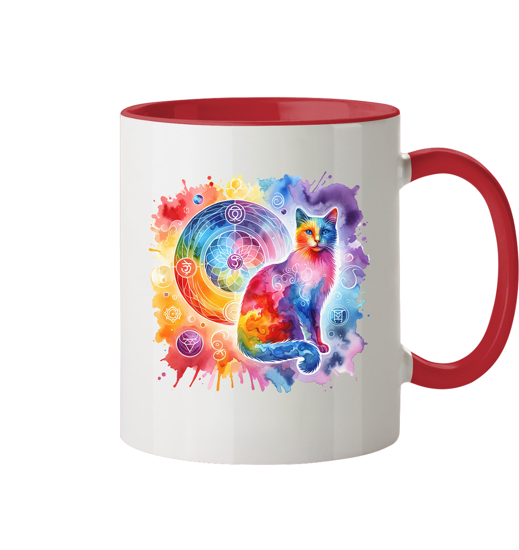 Shakra Design mit Katze - Tasse zweifarbig