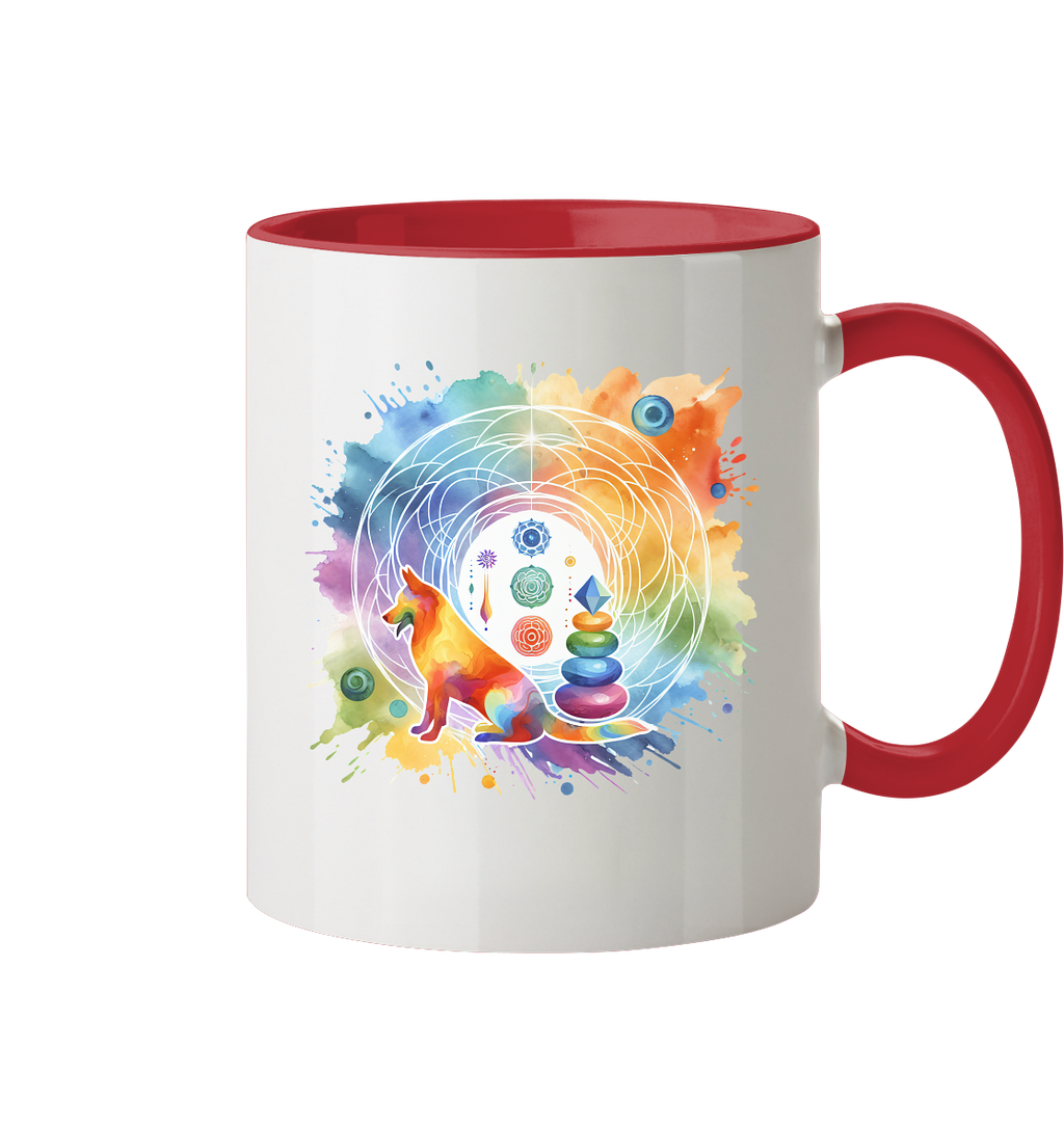 Chakra Art mit Hund Aquarell  - Tasse zweifarbig