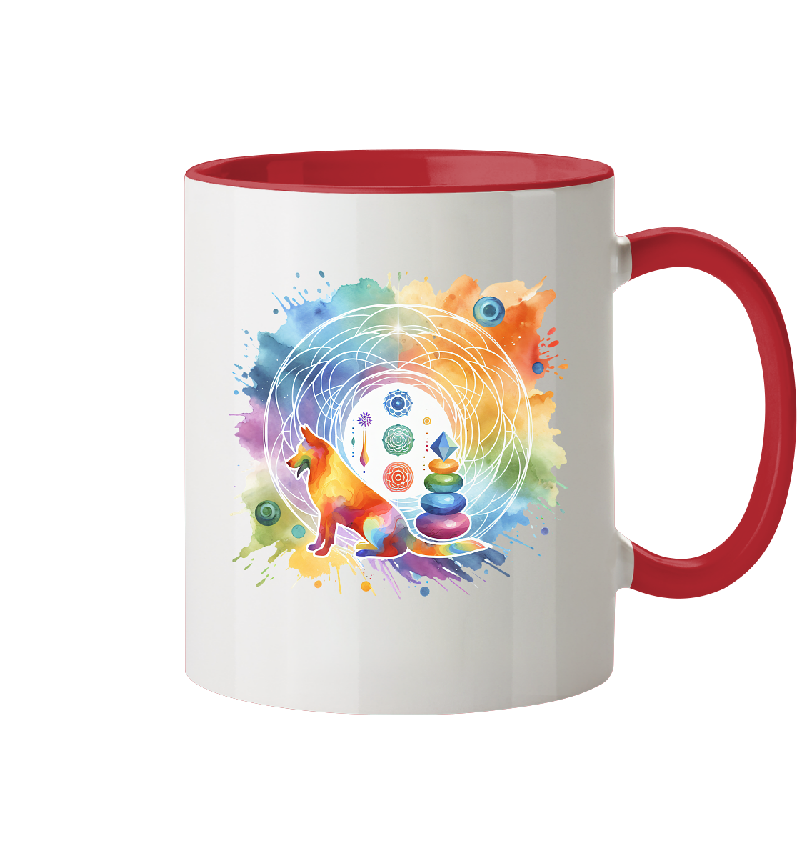 Chakra Art mit Hund Aquarell  - Tasse zweifarbig