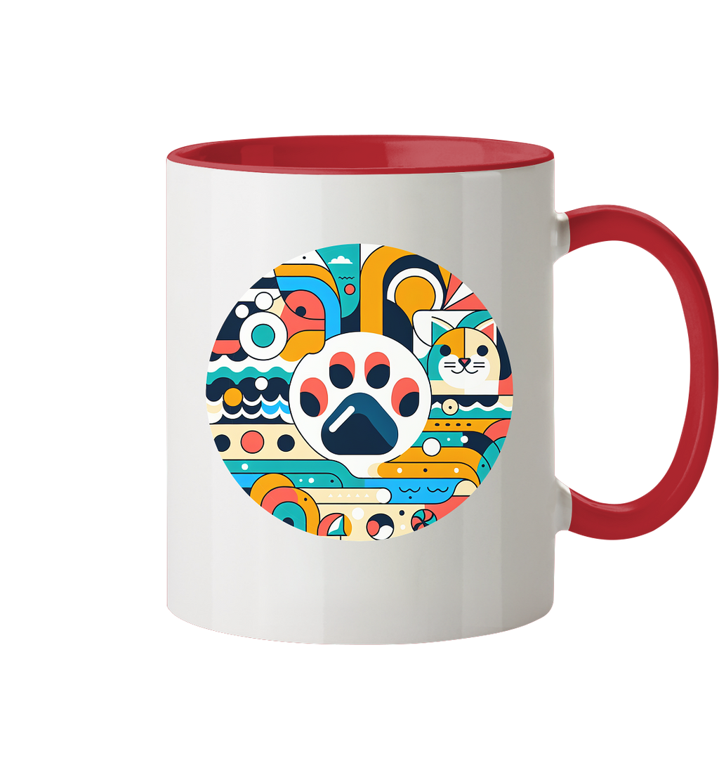 Pfote modern Art mit Katze - Tasse zweifarbig
