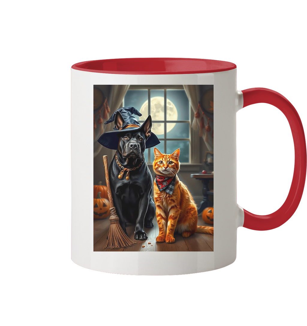 Halloween Katze und Hund - Tasse zweifarbig