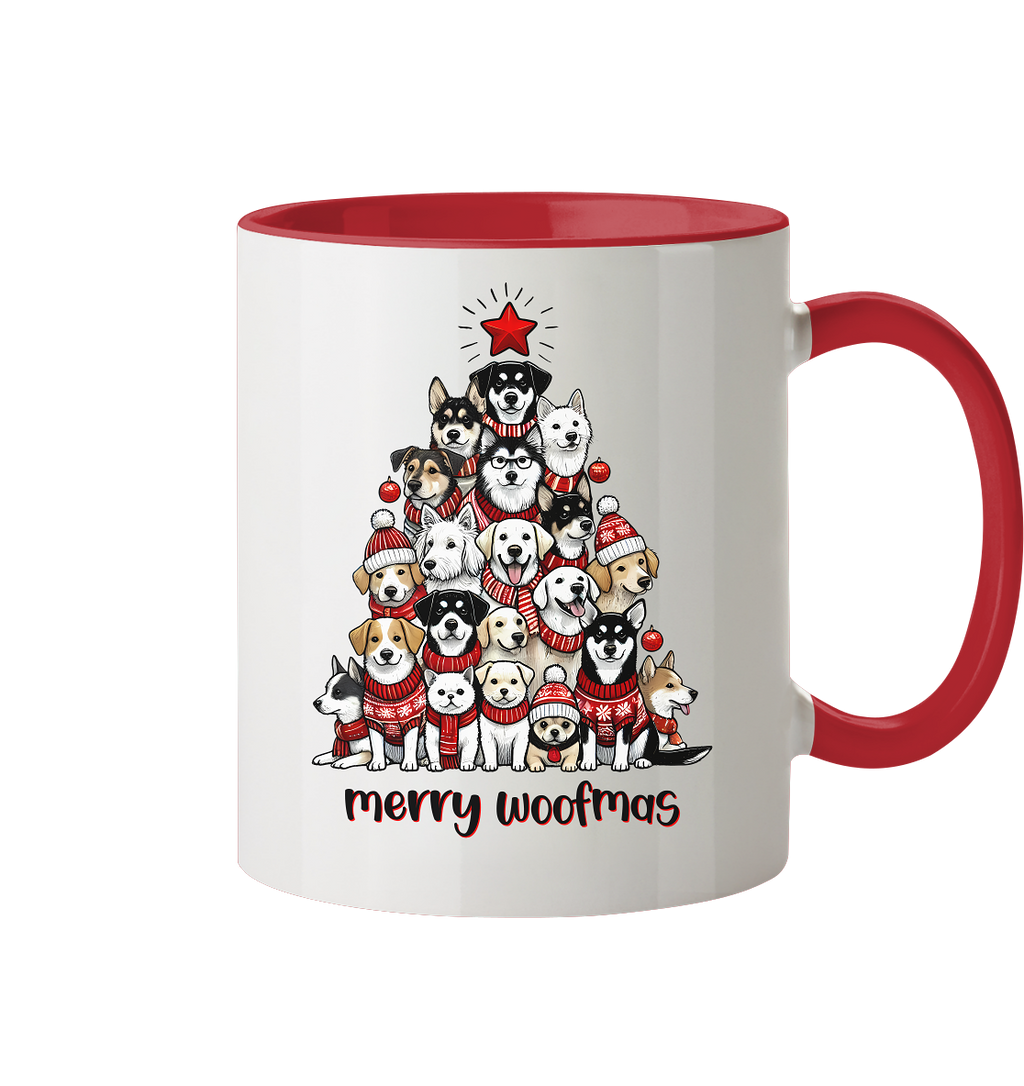 Weihnachten Christmas Hunde Baum Merry Woofmas - Tasse zweifarbig