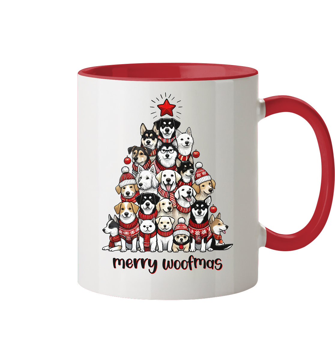 Weihnachten Christmas Hunde Baum Merry Woofmas - Tasse zweifarbig