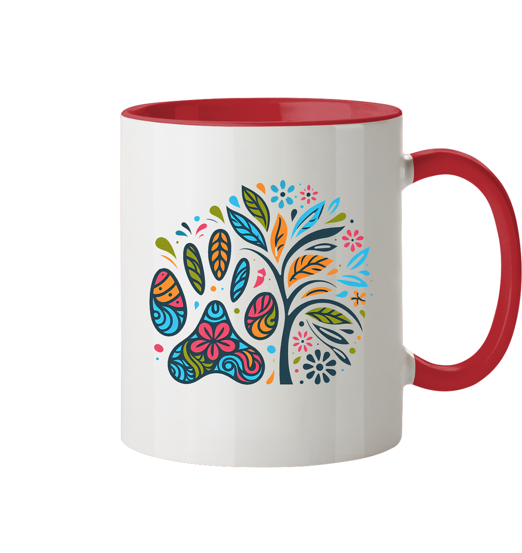 Pfote und Baum Farbenfrohes Design - Tasse zweifarbig