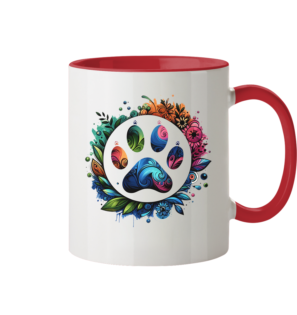 Pfote mit Blumendesign - Tasse zweifarbig