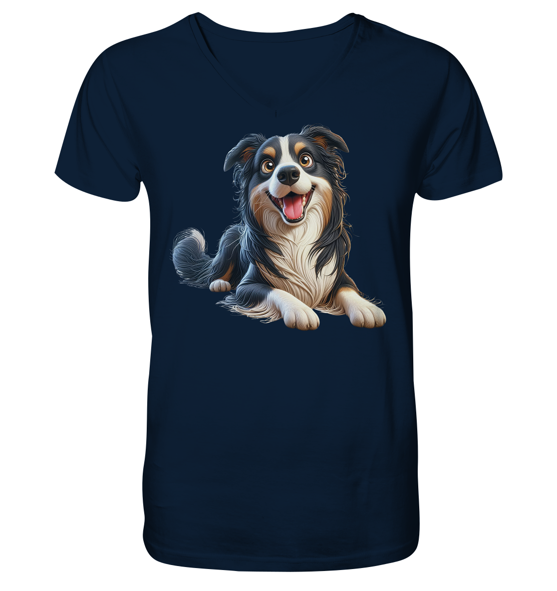 Border Collie Cartoon - personalisierbar - V-Neck Shirt