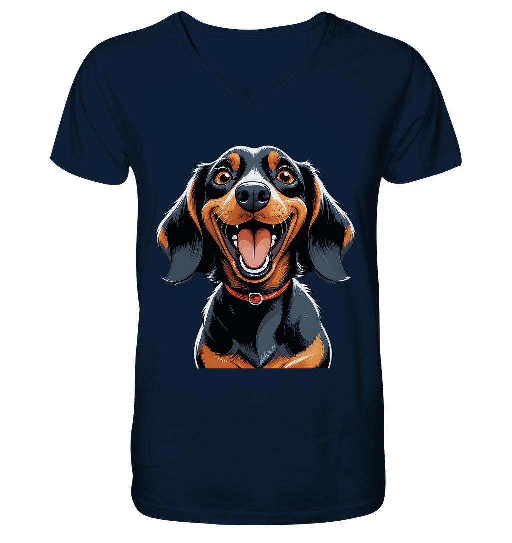 Happy Dackel Cartoon - V-Neck Shirt