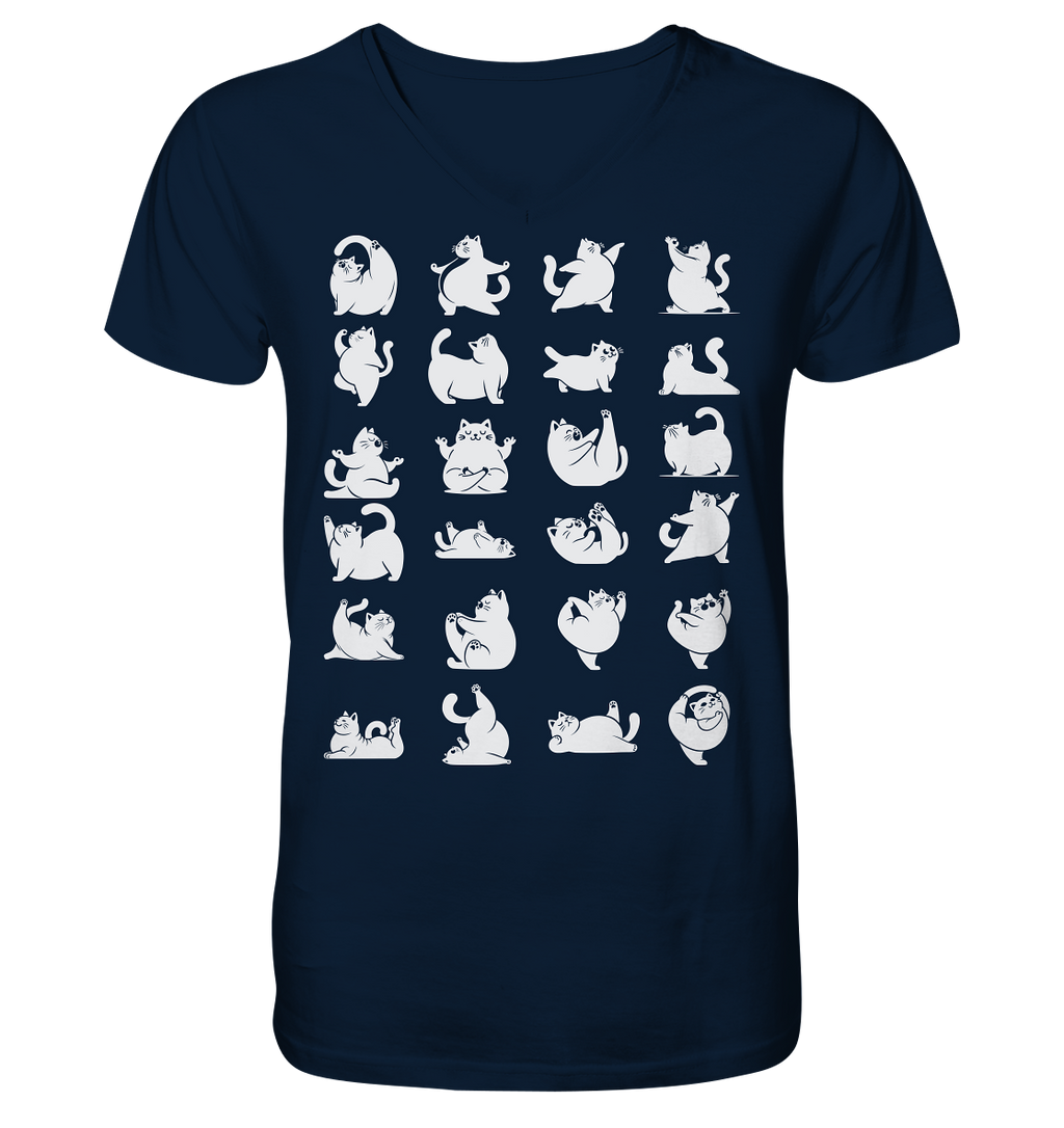 Katzen Yoga / Cat Yoga Fun - personalisierbar - V-Neck Shirt