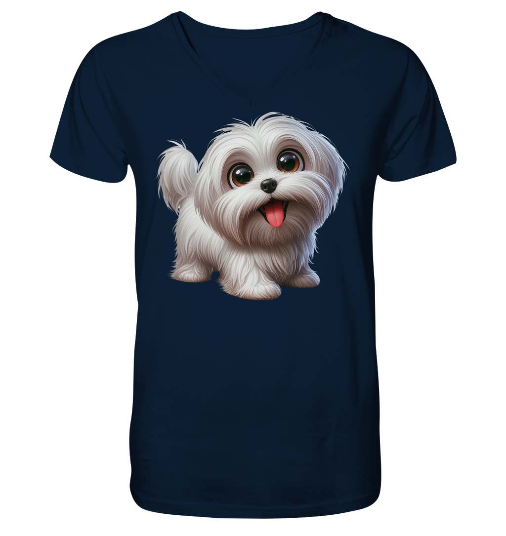 Malteser Hund Cartoon - personalisierbar - V-Neck Shirt