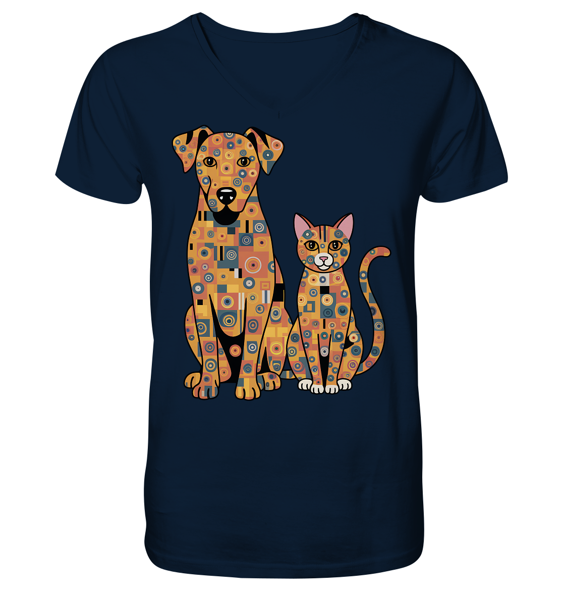 Illustration Hund und Katze in Klimt  Style - V-Neck Shirt