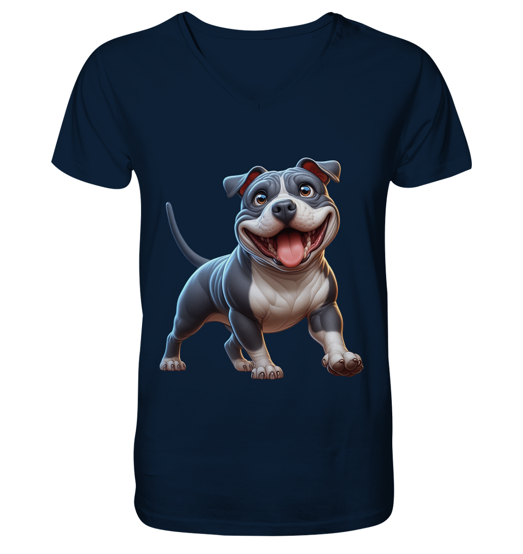 Pittbull Cartoon Hund personalisierbar - V-Neck Shirt