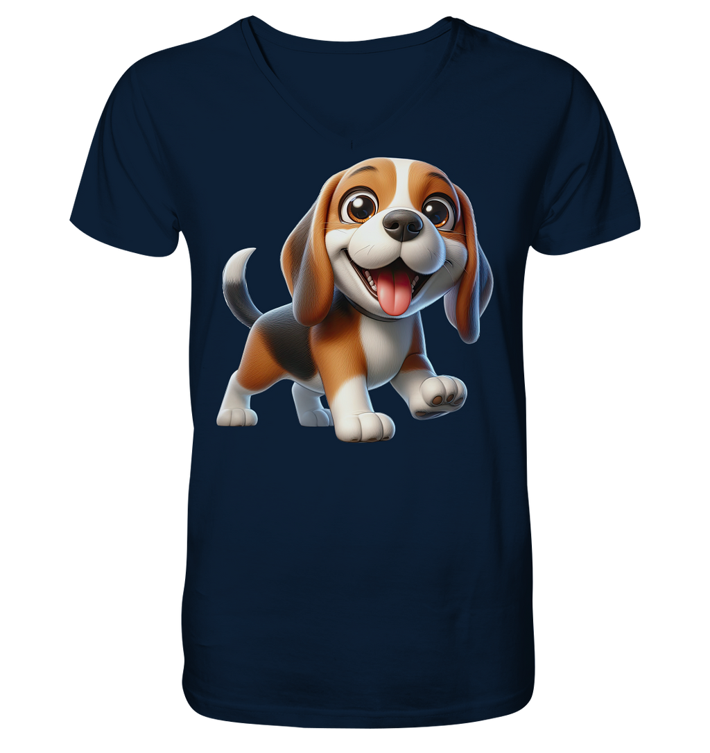 Beagle Cartoon Hund personalisierbar - V-Neck Shirt