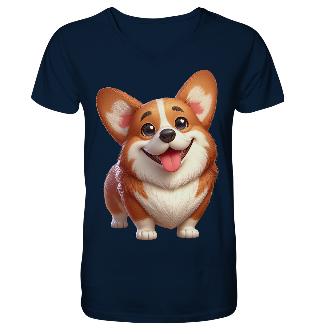 Corgi Hund Cartoon personalisierbar - V-Neck Shirt