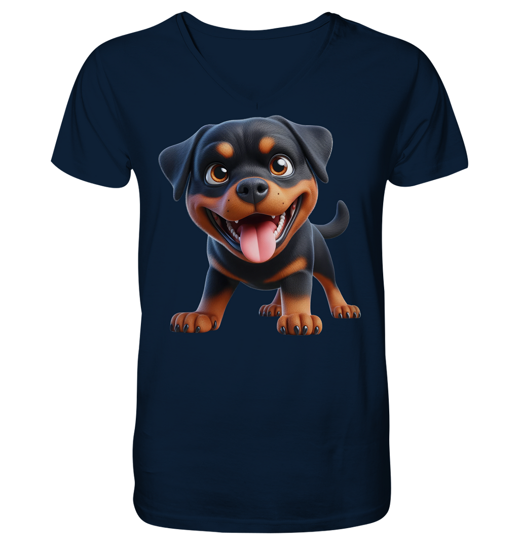 Rottweiler Cartoon Hund - personalisierbar - V-Neck Shirt