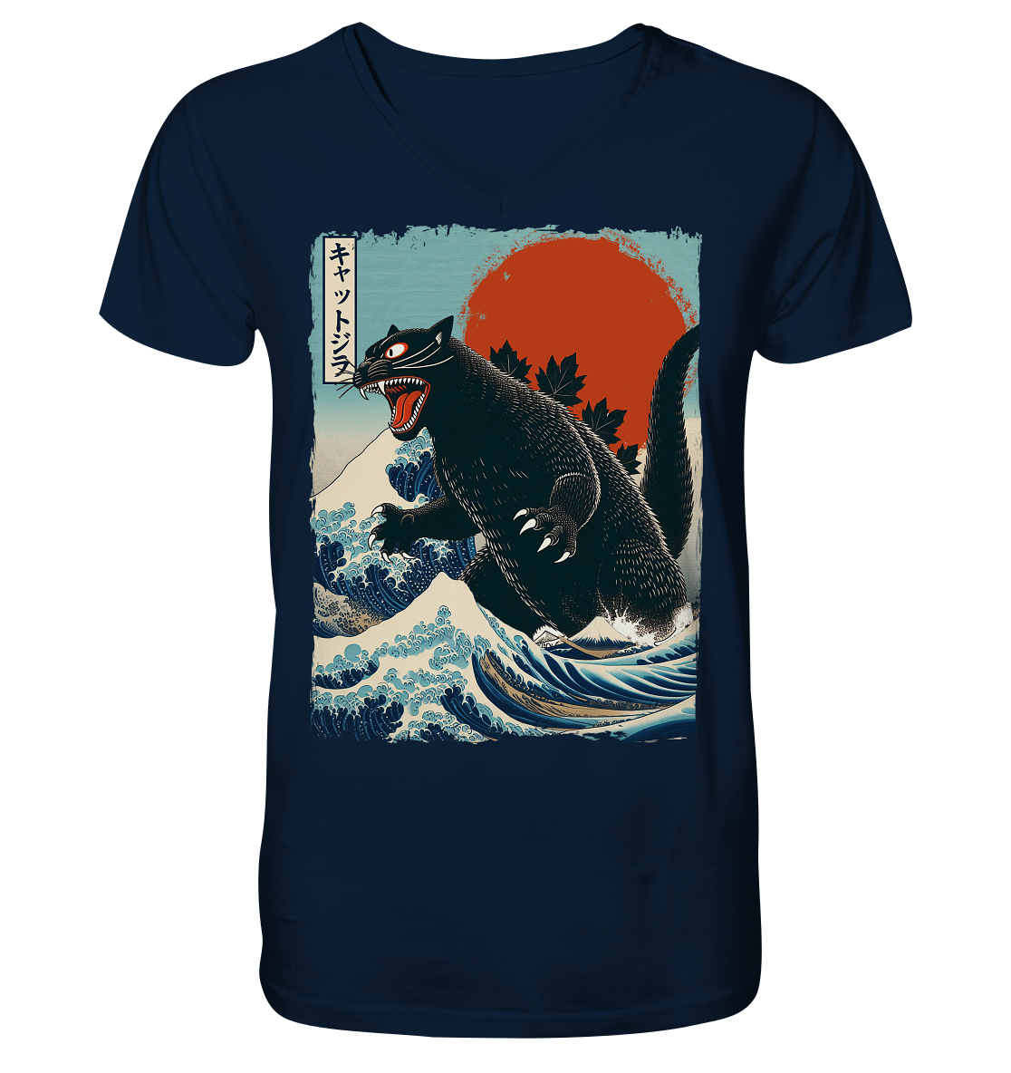 Cat - Zilla , Comic Style - V-Neck Shirt