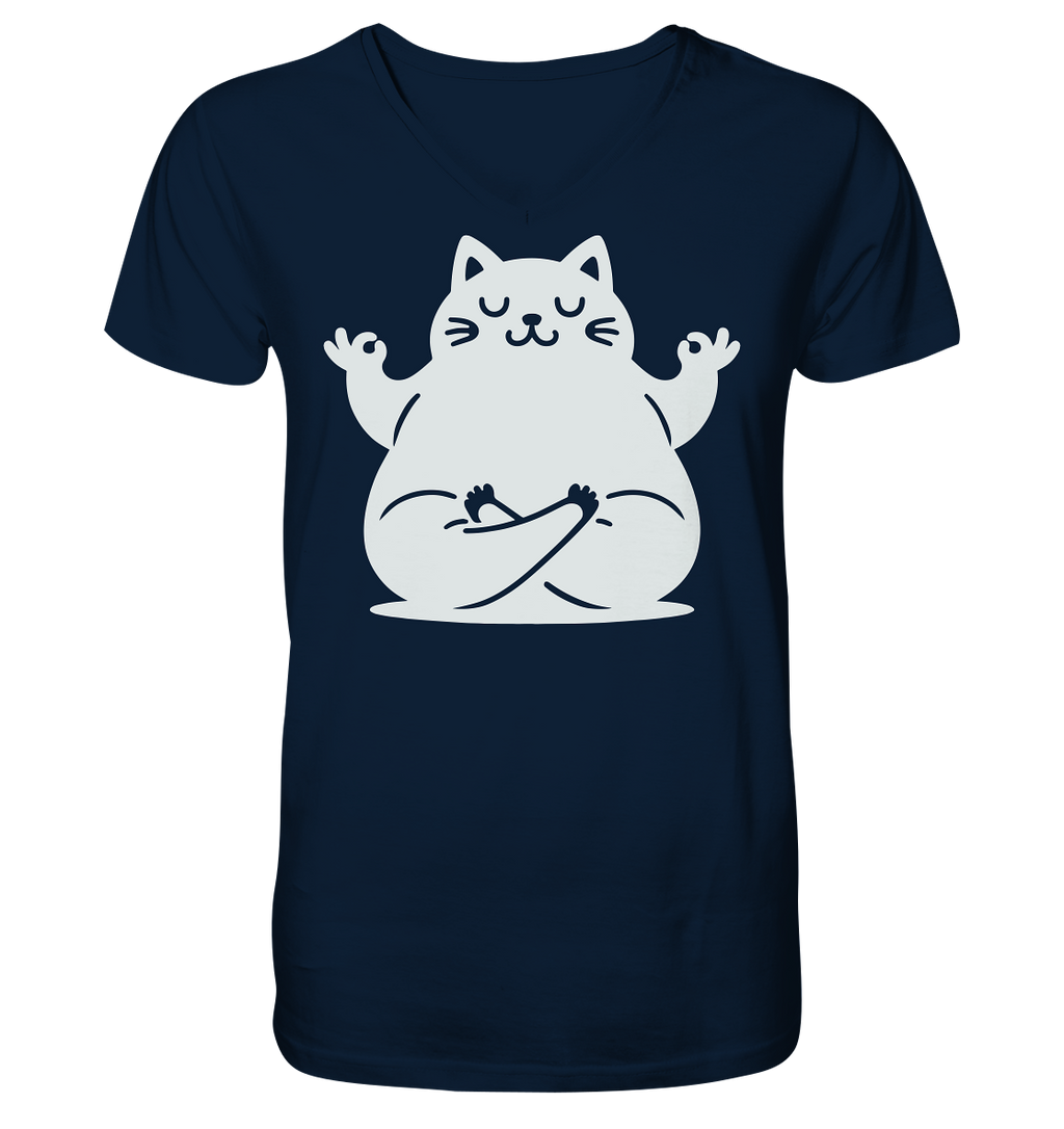 Funny yoga Cat - personalisierbar - V-Neck Shirt