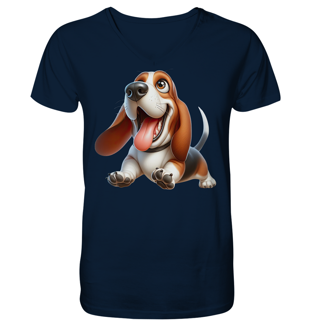 Basset Hound Cartoon personalisierbar - V-Neck Shirt