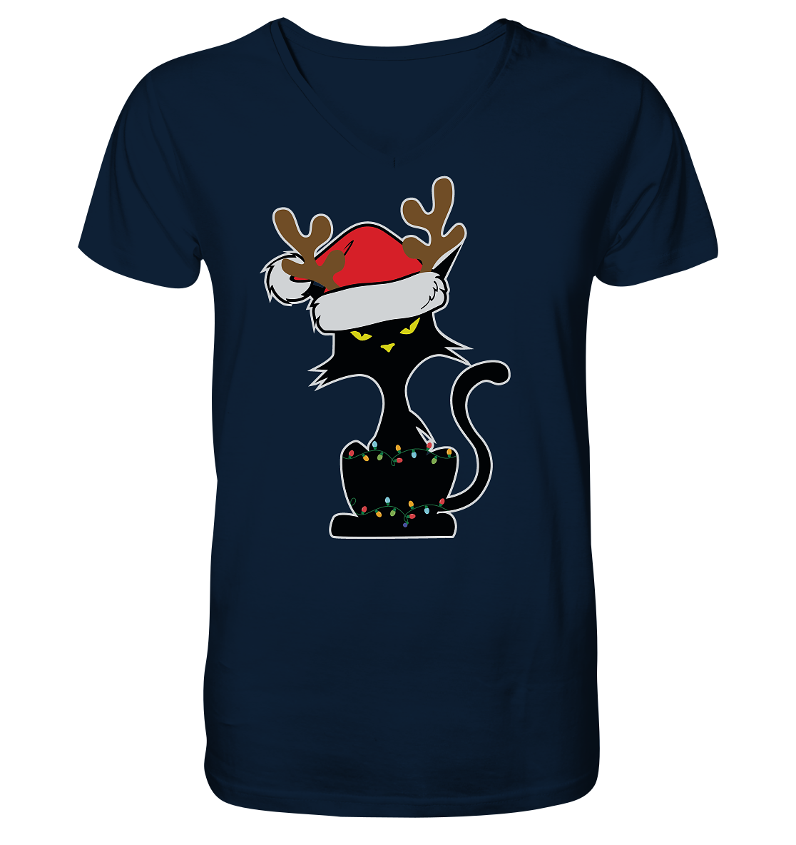 Grumpy Weihnachts Katze Cartoon - V-Neck Shirt