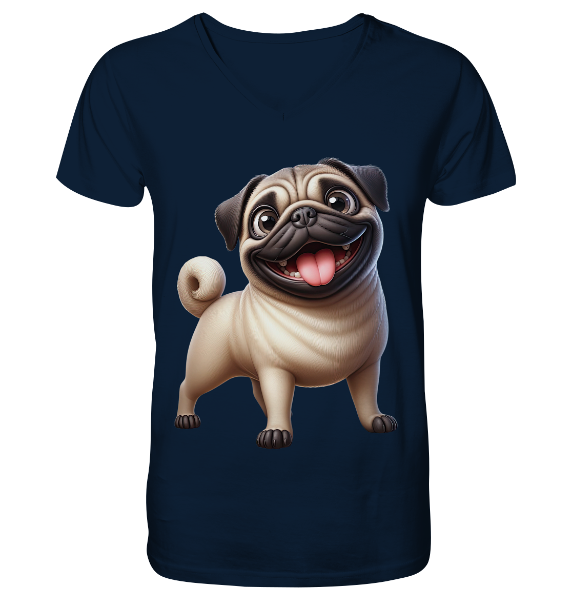 Mops Cartoon - personalisierbar - V-Neck Shirt