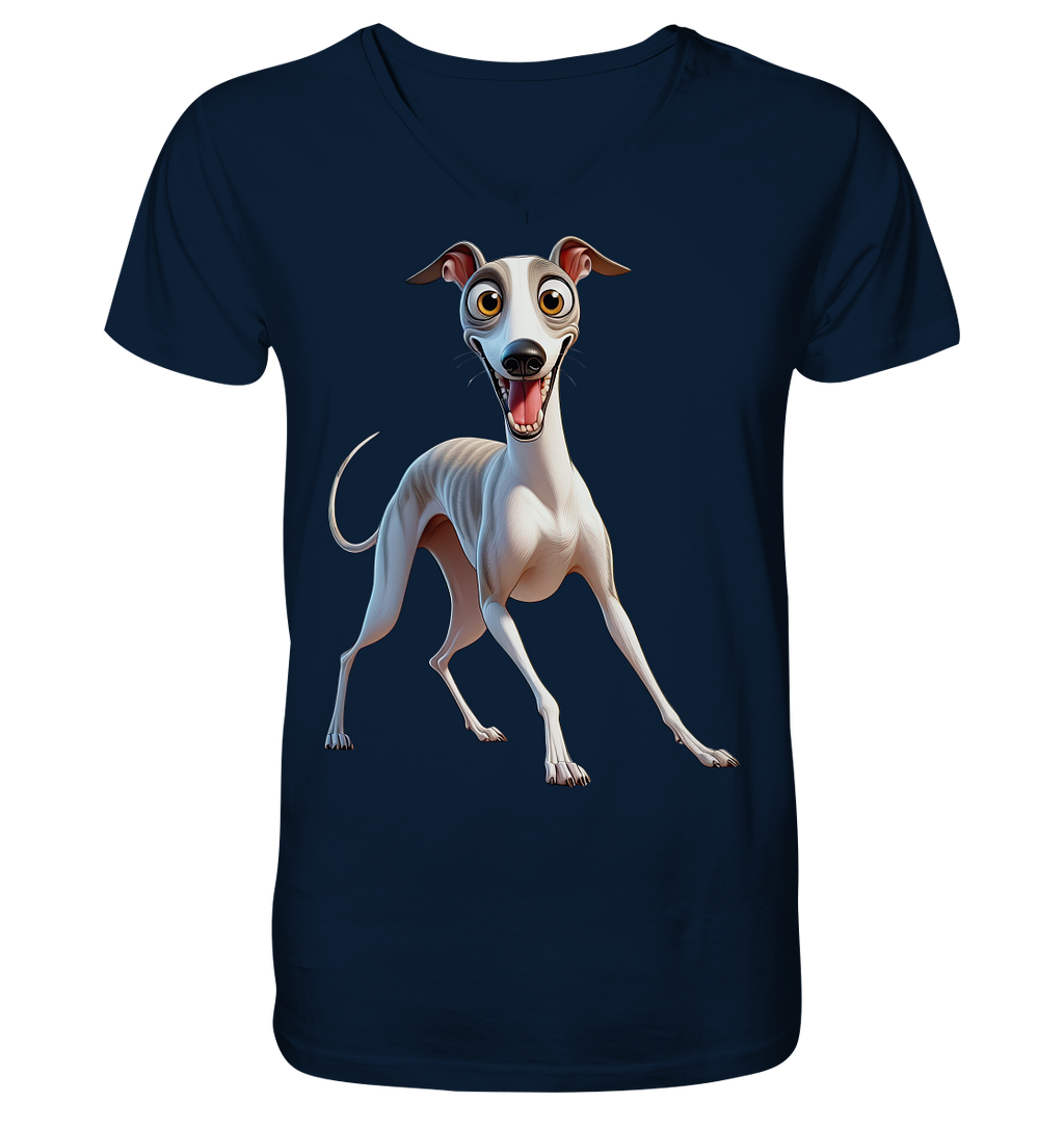 Whippet Cartoon personalisierbar - V-Neck Shirt