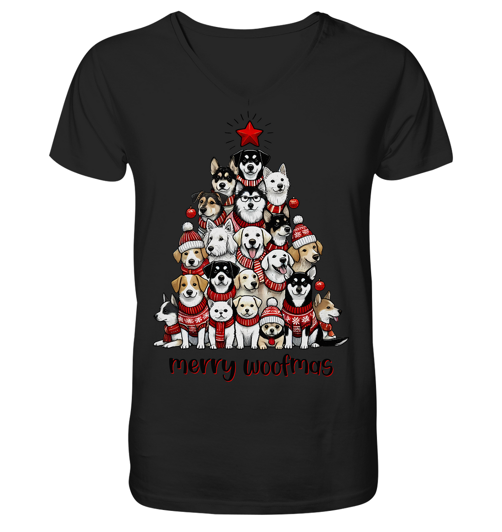 Weihnachten Christmas Hunde Baum Merry Woofmas - V-Neck Shirt