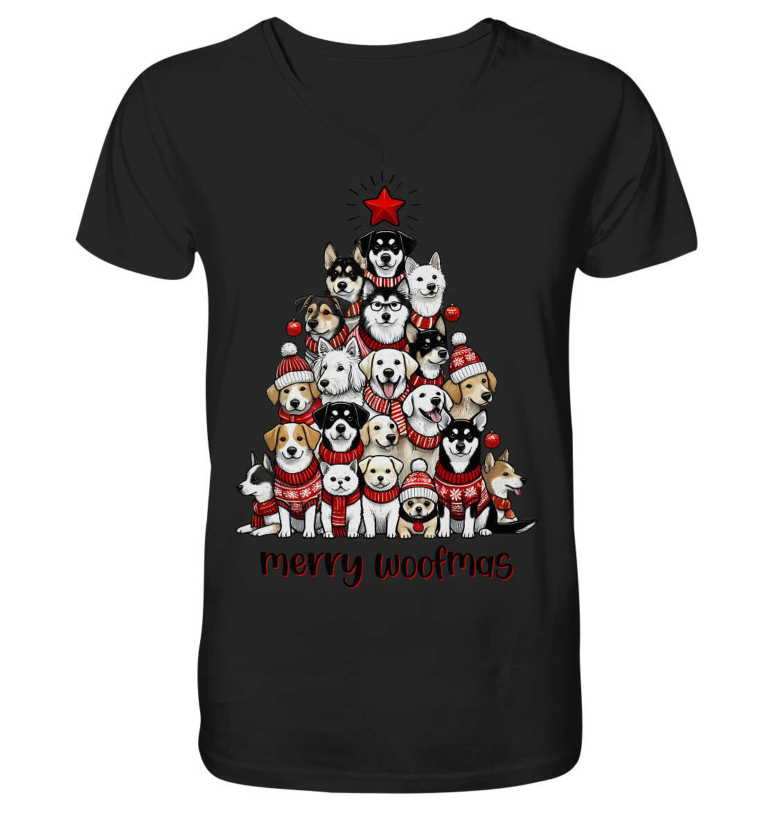 Weihnachten Christmas Hunde Baum Merry Woofmas - V-Neck Shirt
