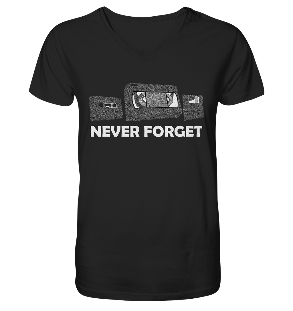 Kasette, VHS,  Disk - never forget - V-Neck Shirt